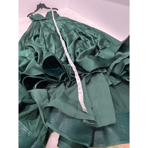 New La Femme Size 4 Strappy Back Satin Ballgown Emerald Green *Prom - Picture 6 of 14